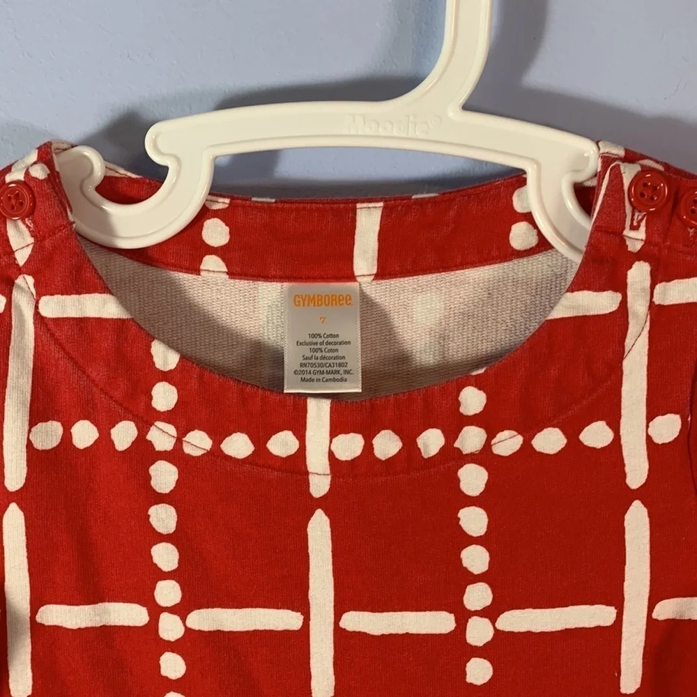 Gymboree size 7 wide neck 3/4 sleeves shift dress red white mod plaid Holiday